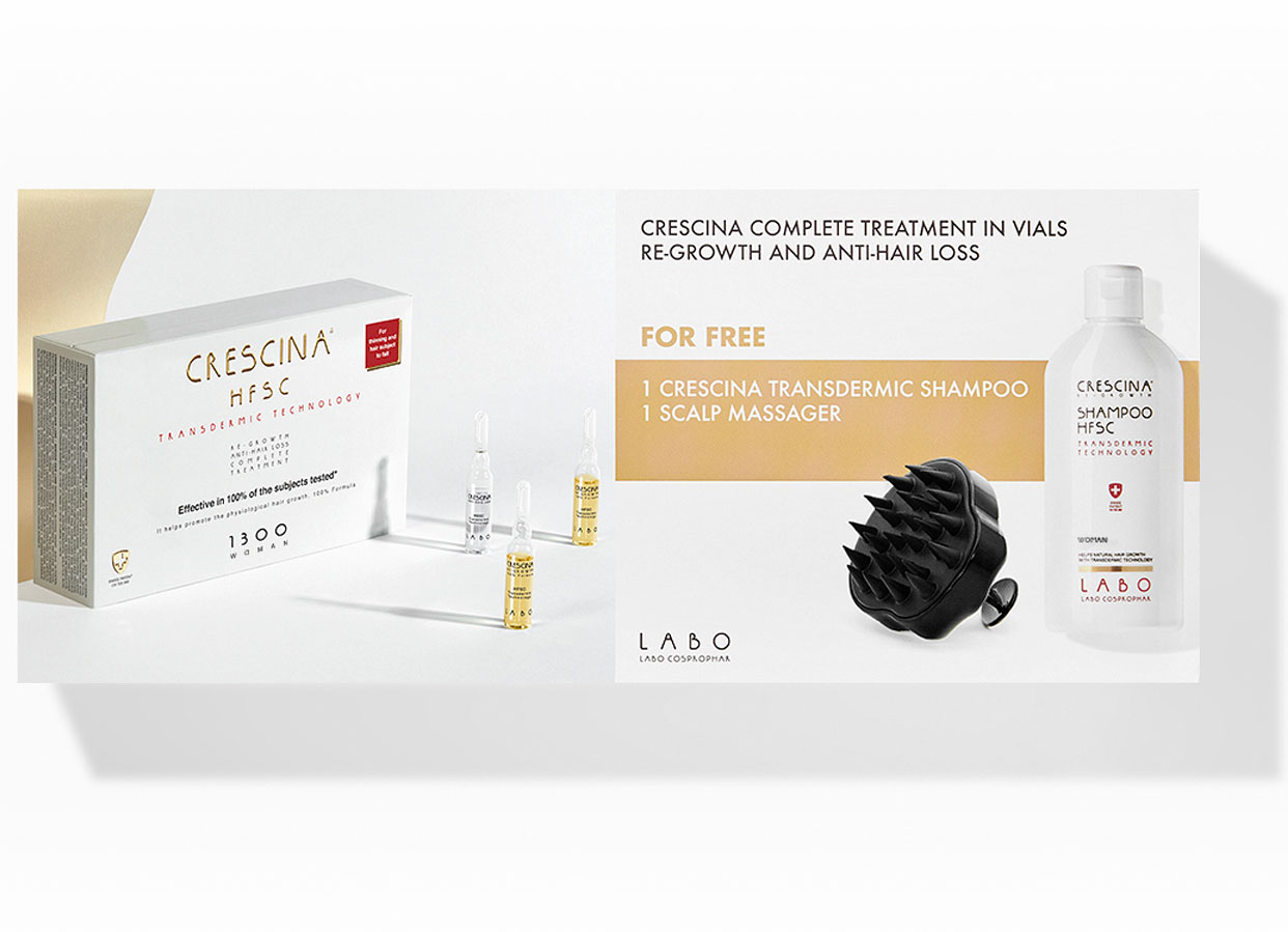 Ампулы КРЕСЦИНА КОМПЛЕКС ДЛЯ ЖЕНЩИН 1300 /Crescina for Woman 1300 HFSC Transdermic 100% /№10+ №10 + шампунь + массажер в подарок